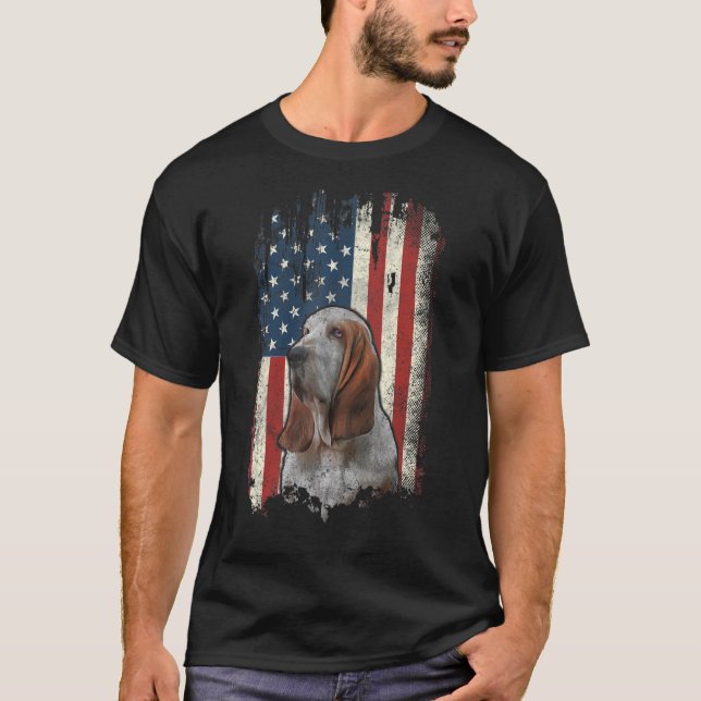 T-shirt Distress Basset Hound Drapeau Américain Patriotiqu (Devant)
