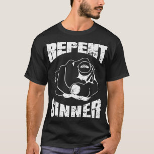 T-shirt Distress Repent Sinner Drôle Christian Bible Gi