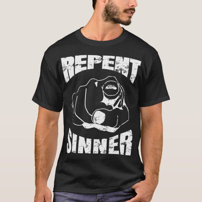 T-shirt Distress Repent Sinner Drôle Christian Bible Gi (Devant)