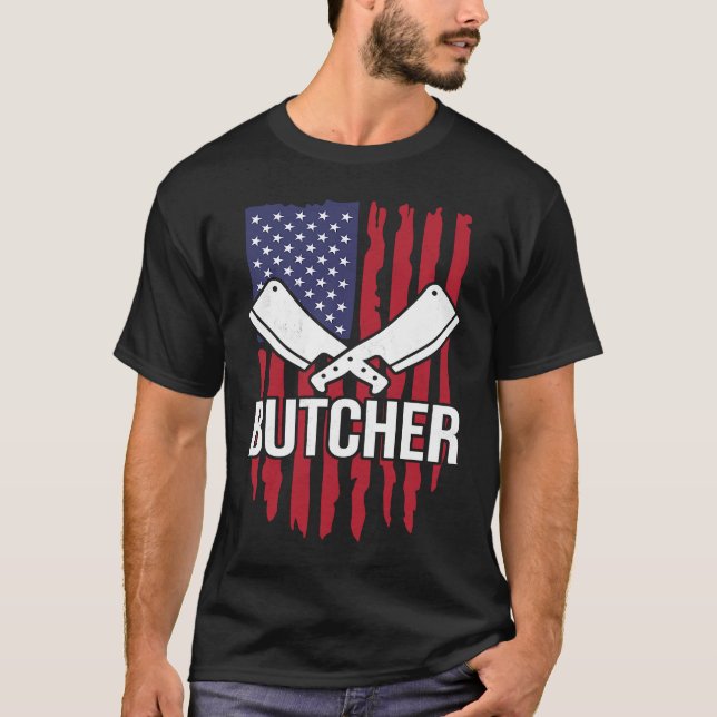 T-shirt Distressed American Flag Butcher Cleaver (Devant)
