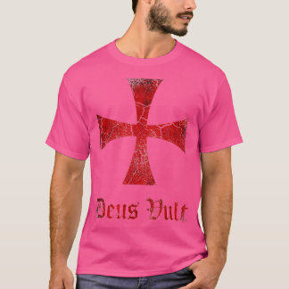 T-shirt Distressed Deus Vult Knights Templar Cross Crusade