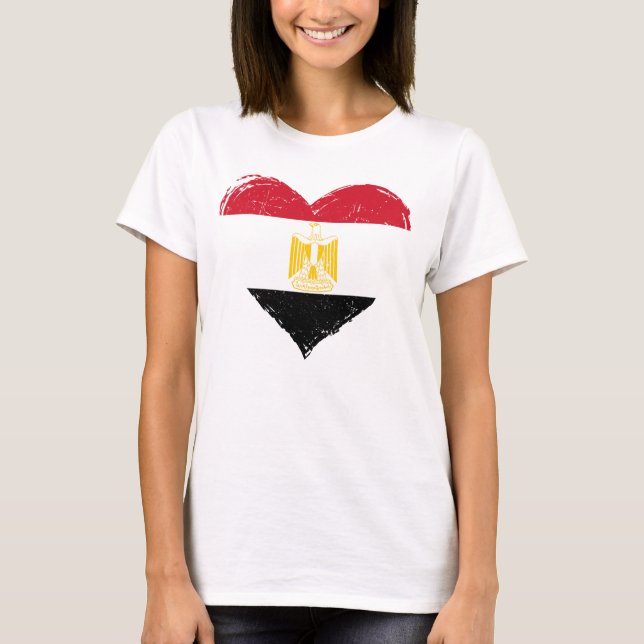 T-shirt Distressed Egypt Coeur du drapeau blanc féminin (Devant)