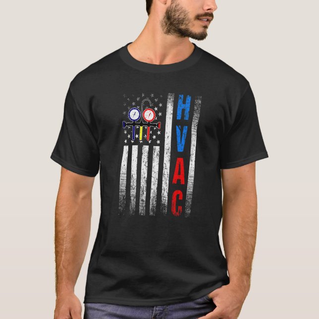 T-shirt Distressed Fiers USA HVAC Tech Drapeau américain H (Devant)