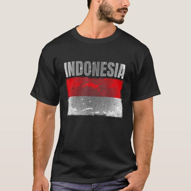 T-shirt Distressed Graphique de drapeau indonésien pour ho (Devant)
