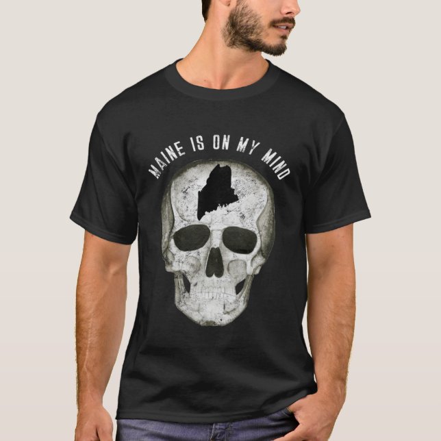 T-shirt Distressed Maine On My Mind Skull (Devant)