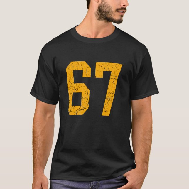 T-shirt Distressed Orange Number 67 Jersey Player Uniform  (Devant)