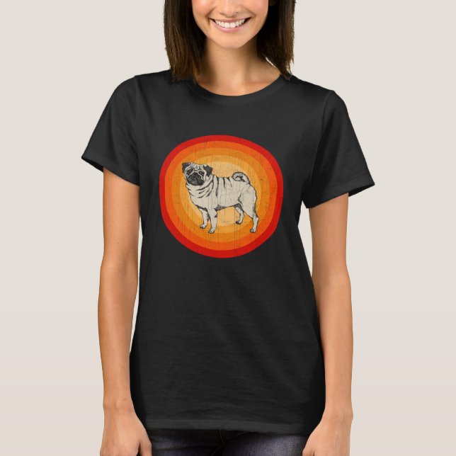 T-shirt Distressed Pug Dog  Retro Style (Devant)