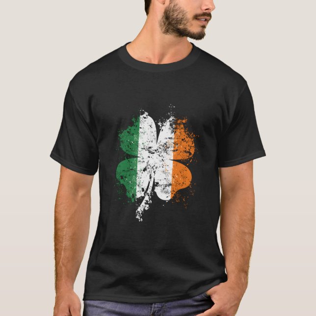 T-shirt Distressed Shamrock Irish Flag Stpatrick'S Day Ire (Devant)