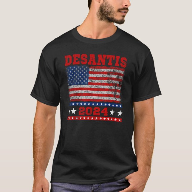 T-shirt Distressed Style American Flag Desantis 2024 (Devant)