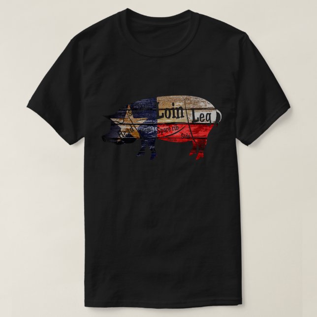 T-shirt Distressedexas Drapeau BBQ Boucher Boucher Coupes  (Design devant)