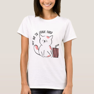 T-shirt Dites non à la malbouffe - humour chat