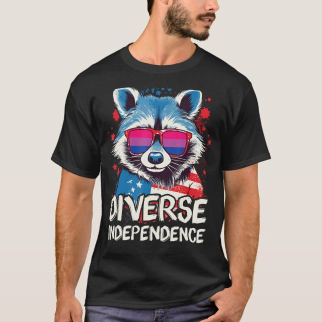 T-shirt Diverse Independence Raccoon Bisexual Sunglasses F (Devant)