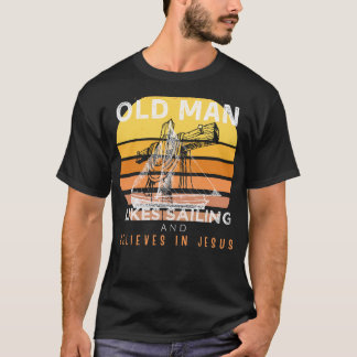 T-shirt Divine Voyage : Grumpy Vieux Mans Jesus Voile & Hu