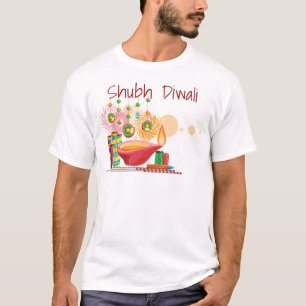 T-shirt Diwali Dessin amusant Diya & Fireworks