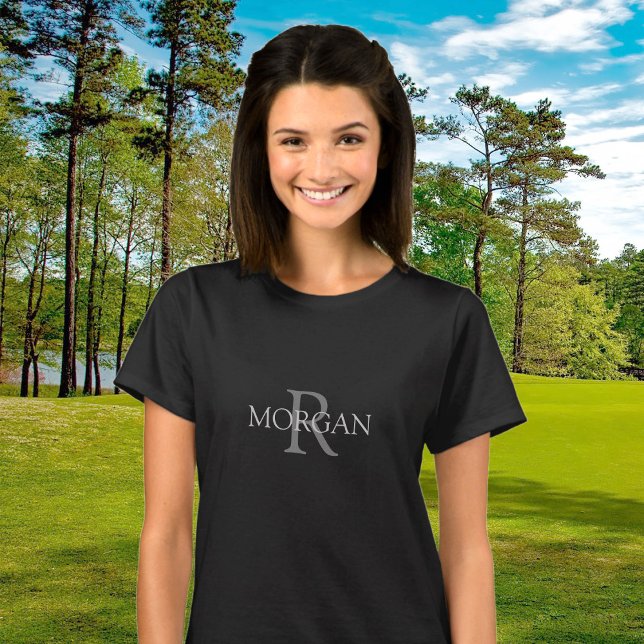 T-shirt DIY Monogram & Name, Trendy Black with Grey Text (Créateur téléchargé)