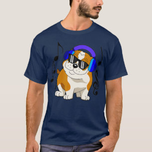 T-shirt DJ Bulldog Chien musique Lover avec casque cadeau