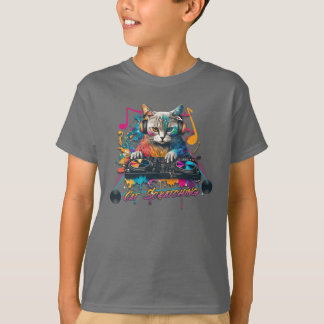 T-shirt Dj Cat Scratching Record Music Design