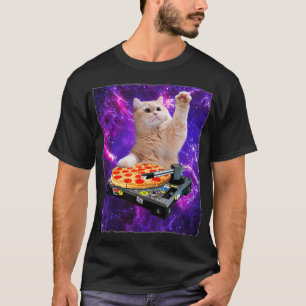 T-shirt DJ Cat Shirt Cat DJ Pizza EDM Music Mignonne Blanc