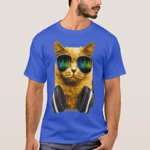 T-shirt DJ cool Cat Kitty avec lunettes de soleil pour cha