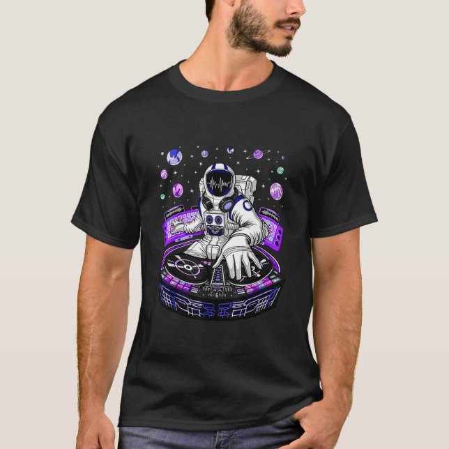 T-shirt DJ de musique psychédélique astronaute (Devant)