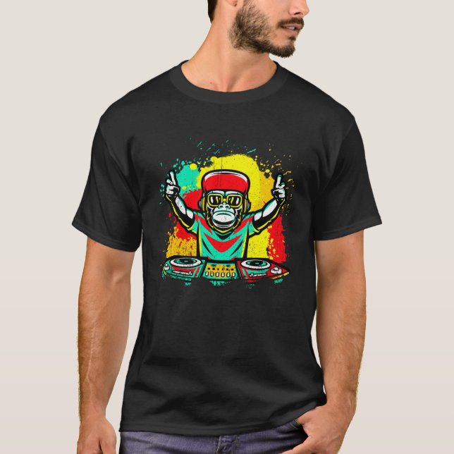 T-shirt DJ Monkey Music Party Fun Sunglasses Fun Dancing C (Devant)