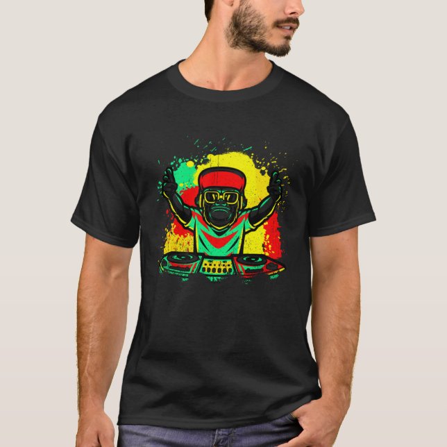 T-shirt DJ Monkey Music Party Fun Sunglasses Monkey Headph (Devant)