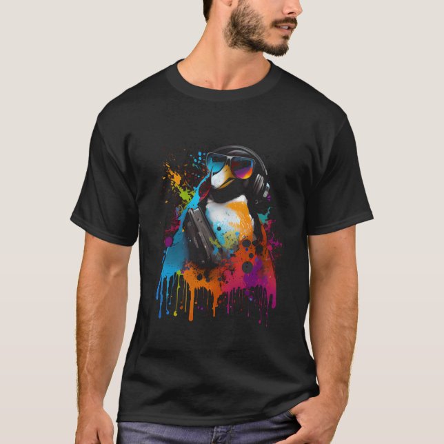 T-shirt Dj Music Fan Penguin Party Party tenue Hobb (Devant)