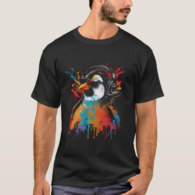 T-shirt Dj Music Fan Penguin Party Party tenue Hobb (Devant)