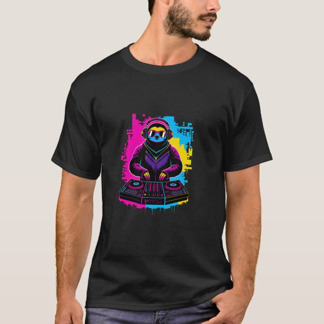 T-shirt DJ Sloth Graffiti Style - Chill EDM Animal avec Co (Devant)