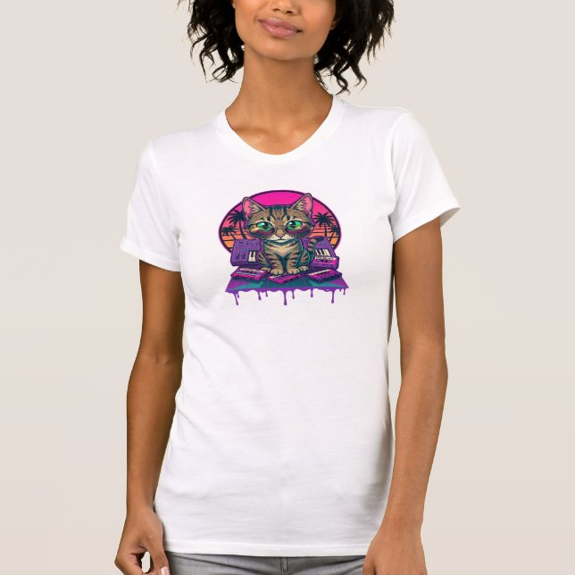 T-shirt DJ Synthwave Chat (Devant)