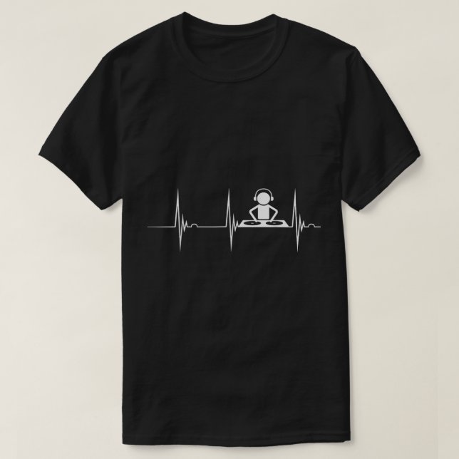 T-shirt DJ Techno Tourne-disque DJ Heartbeat EKG Pulse Dan (Design devant)