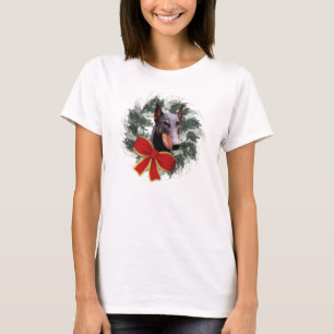 T-shirt Doberman Chien Et Wreath Noël
