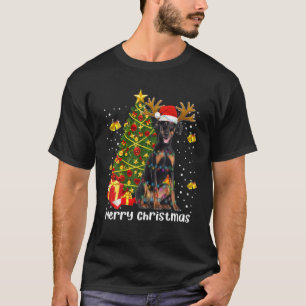 T-shirt Doberman Christmas Lights Tree Père Noël Xmas Pa