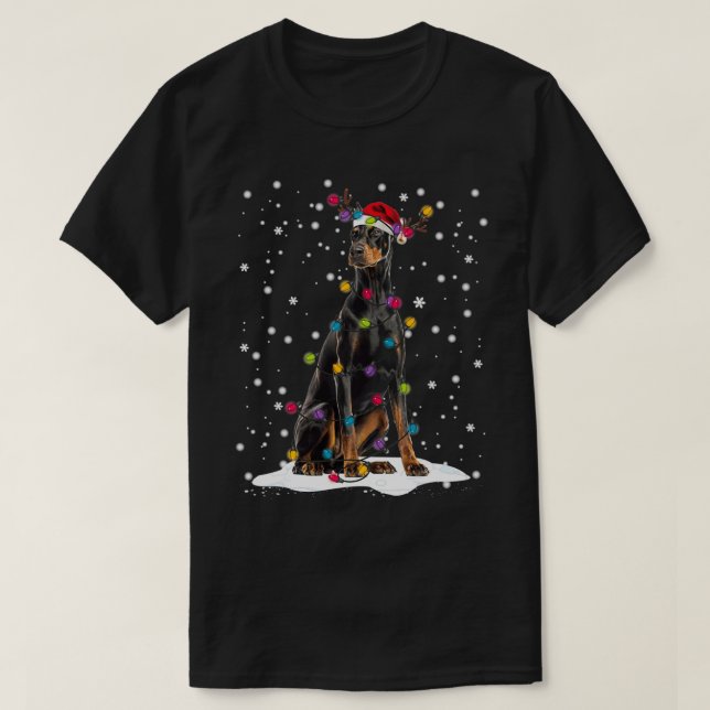 T-shirt Doberman Christmas Tree Light Pyjama Doberman Chie (Design devant)