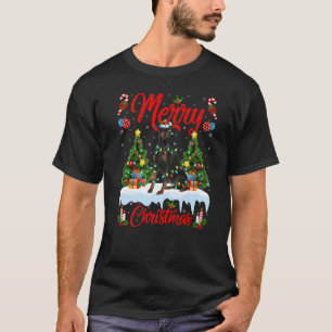 T-shirt Doberman Dog illumine Xmas Tree Père Noël Doberman
