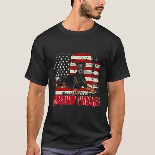 T-shirt Doberman, drapeau américain vintage (Devant)