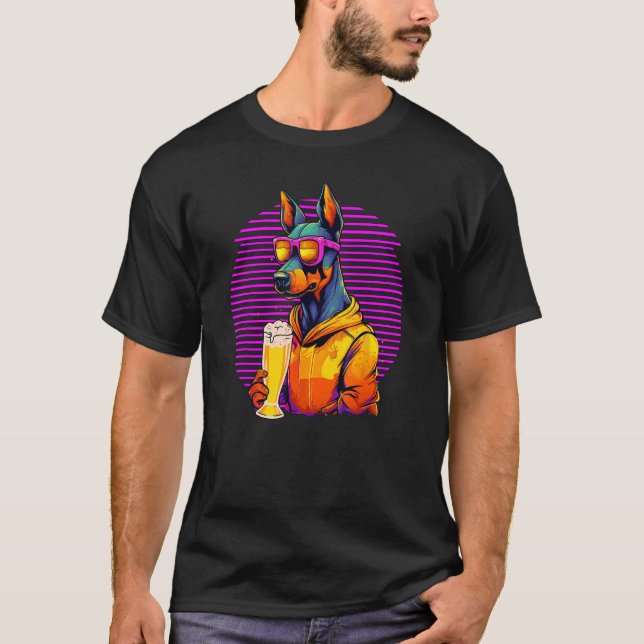 T-shirt Doberman Drinking Beer For Mom Dad Dobie (Devant)