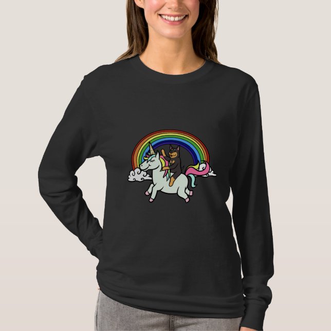 T-shirt Doberman drôle équitation Unicorn (Devant)