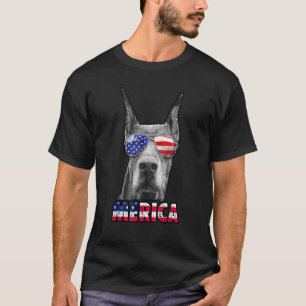 T-shirt Doberman Merica 4 juillet chien porter Sunglass Am