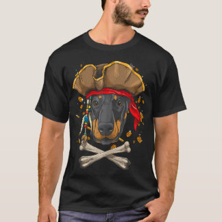 T-shirt Doberman Pinscher Chien Pirate Jolly roger Drapeau