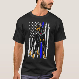 T-shirt Doberman Pinscher ligne bleue mince drapeau améric