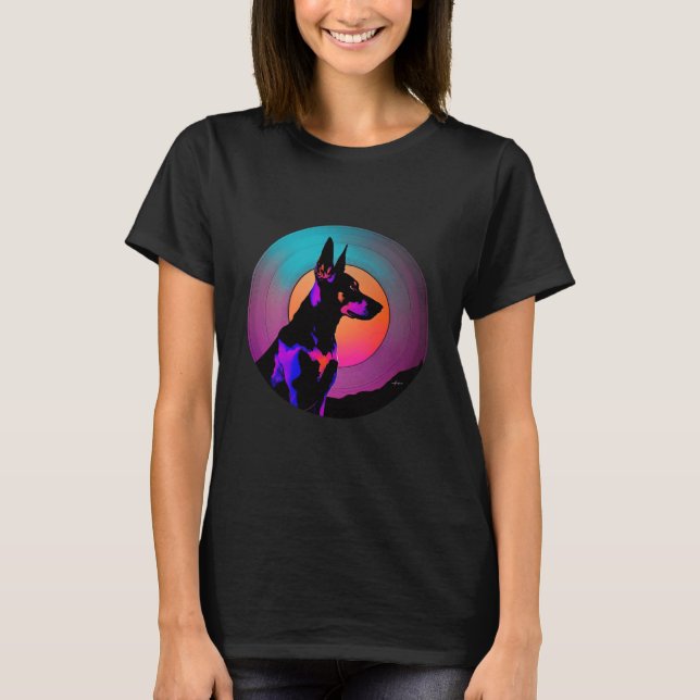 T-shirt Doberman Pinscher Synthwave 80s Retrowave Aestheti (Devant)