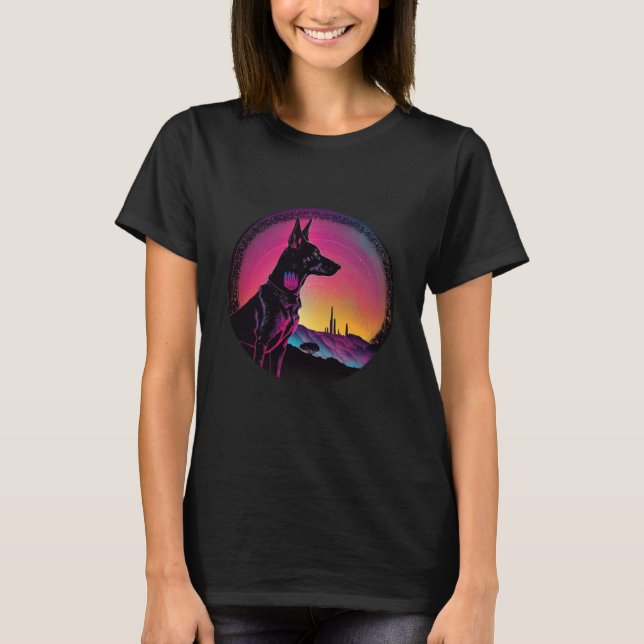 T-shirt Doberman Pinscher Synthwave 80s Retrowave Aestheti (Devant)