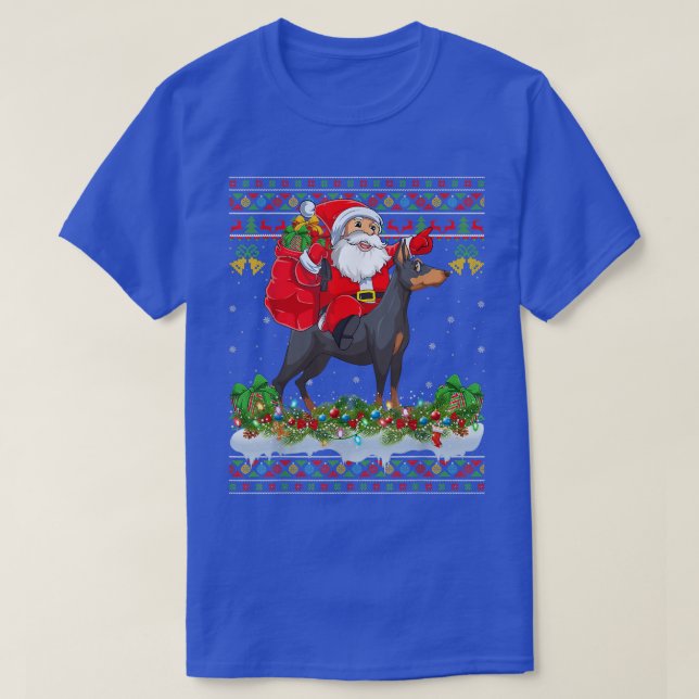 T-shirt Dobermann Amoureux des chiens Ugly Père Noël Ridin (Design devant)