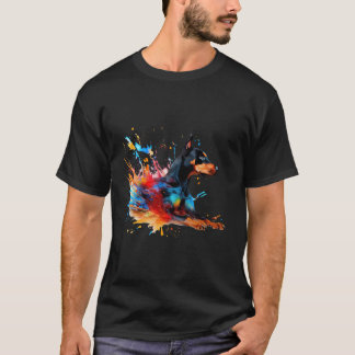 T-shirt Dobermann Coloré Des Feuilles D'Art Abstrait Peint