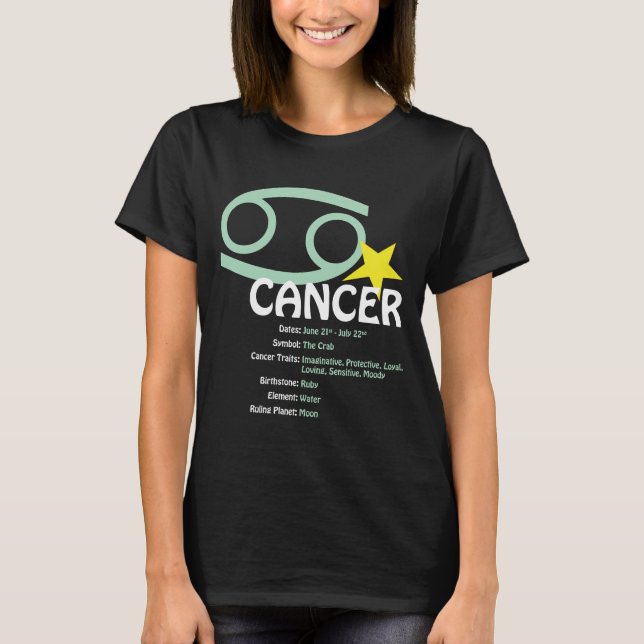 T-shirt d'obscurité de dames de traits de Cancer (Devant)
