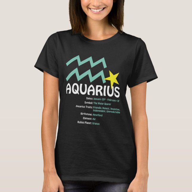 T-shirt d'obscurité de dames de traits de Verseau (Devant)