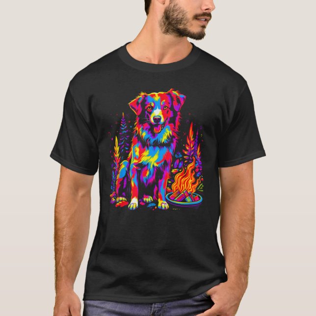 T-shirt Dog Australian Shepherd Camping (Devant)