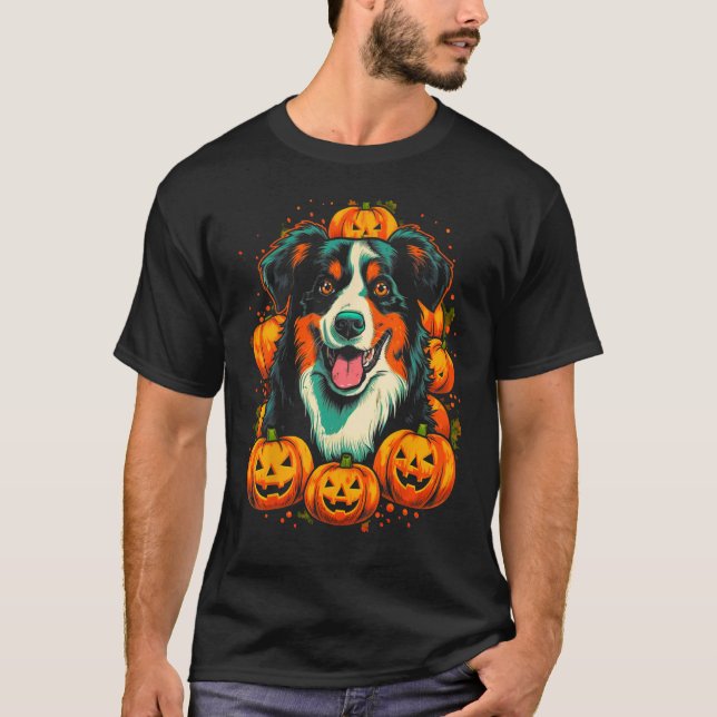 T-shirt Dog Australian Shepherd Halloween (Devant)