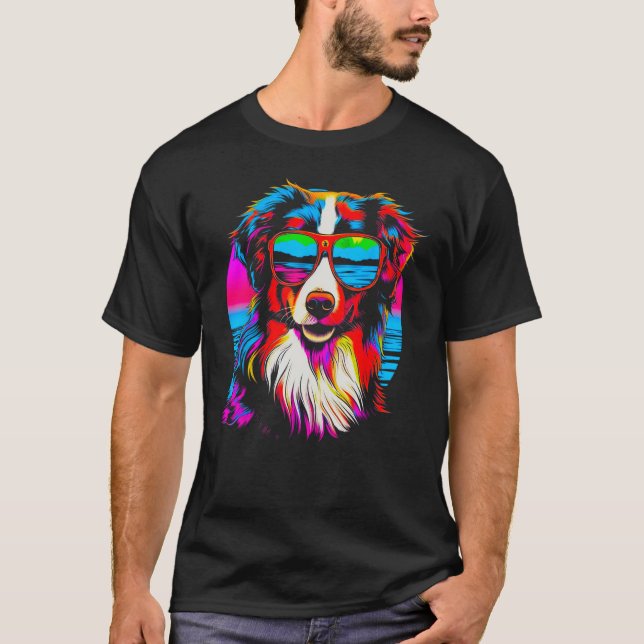 T-shirt Dog Australian Shepherd Sunglasses (Devant)